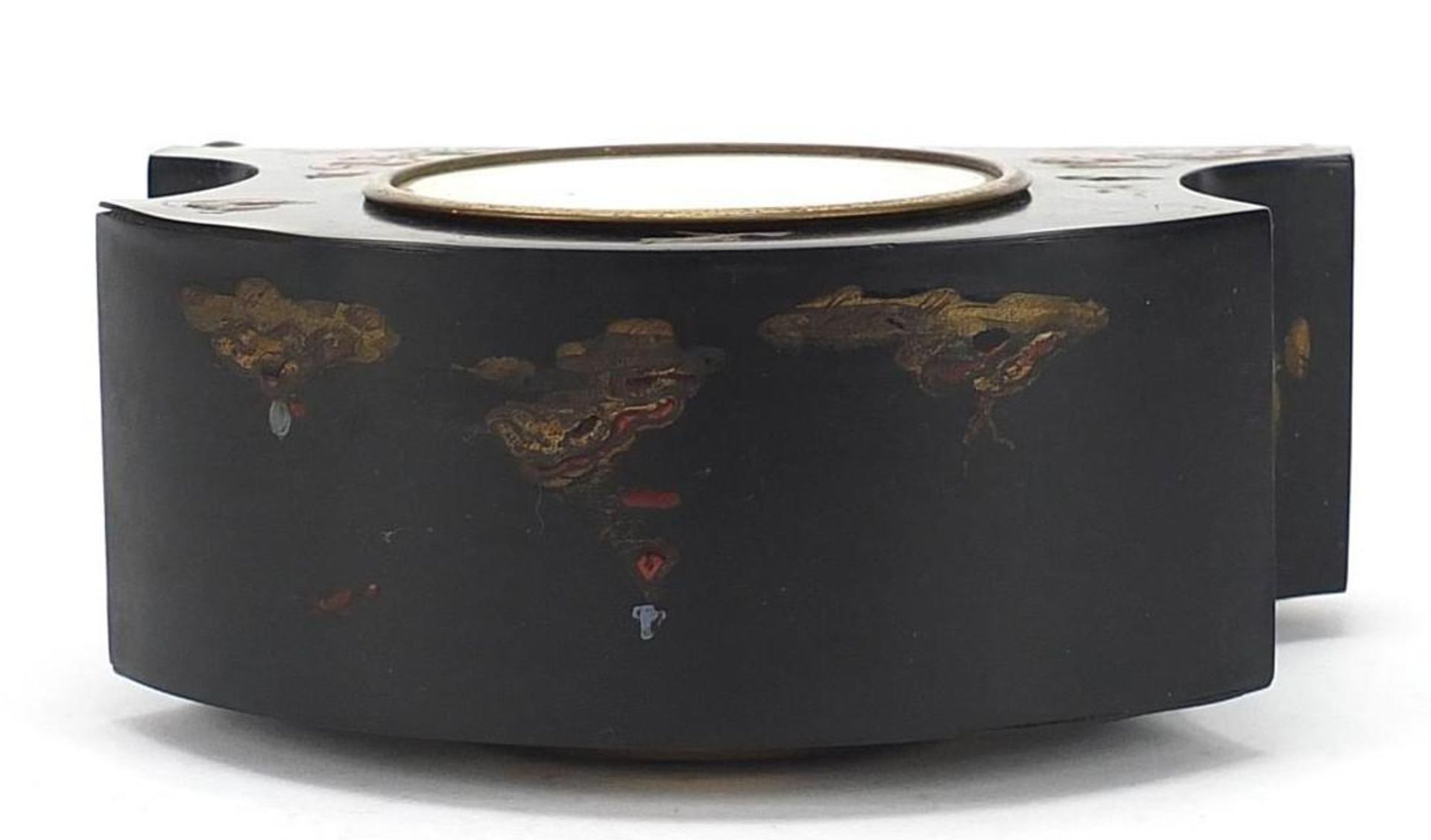 Oriental black lacquered chinoiserie mantle clock, 19cm wide : - Image 5 of 7