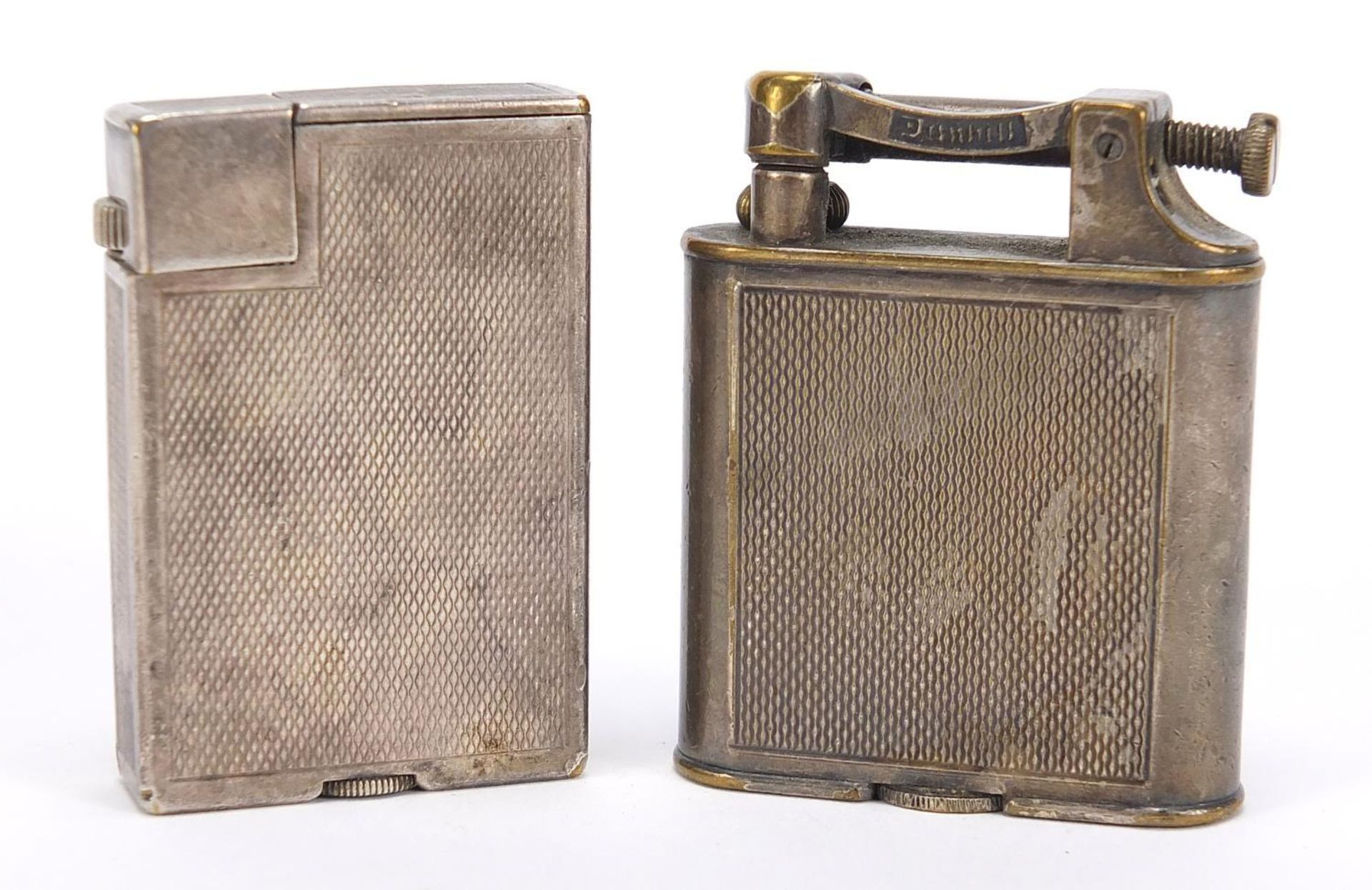 Two Dunhill silver plated pocket lighters with engine turned decoration, the largest 5cm high : - Image 2 of 5