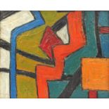 Abstract composition, geometric shapes, oil on board, framed, 62cm x 50.5cm excluding the frame :