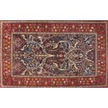 Rectangular Persian rug decorated with birds amongst flowers, 198cm x 120cm :