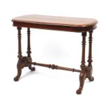 Victorian carved oak stretcher table, 68.5cm H x 91cm W x 44cm D :