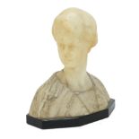 Art Deco alabaster, marble and black slate bust of a young female, 20.5cm high :