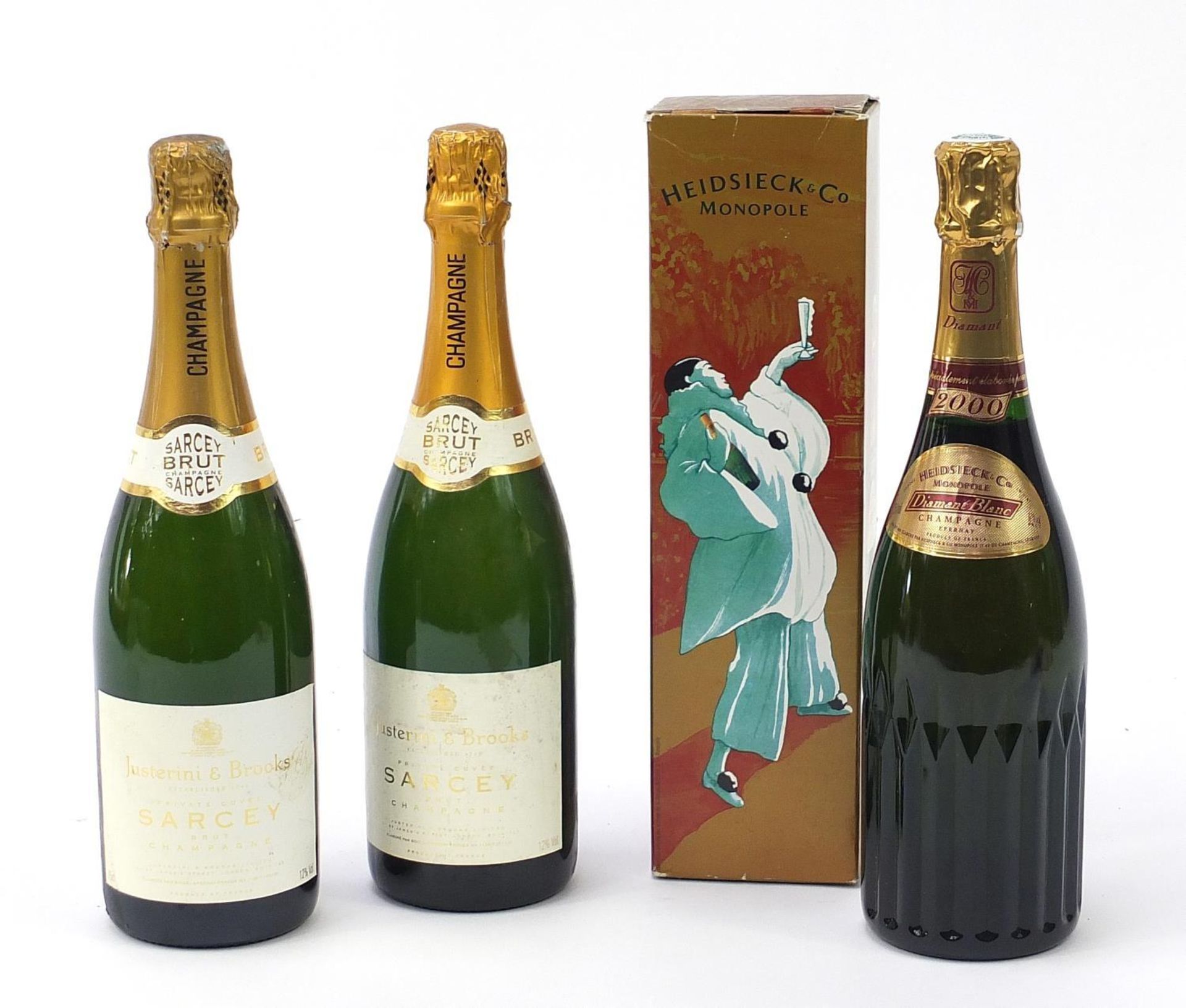 Three bottles of Champagne comprising two Justerini & Brooks Sarcey and Heidsieck & Co with box :