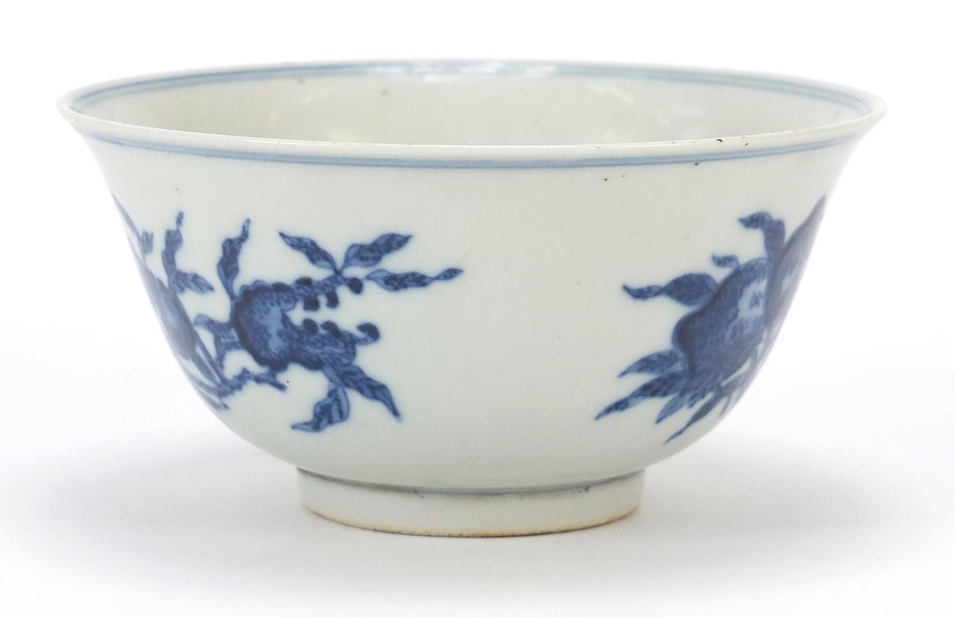 Chinese blue and white porcelain bowl hand painted with fruit, four figure character marks to the - Image 2 of 8