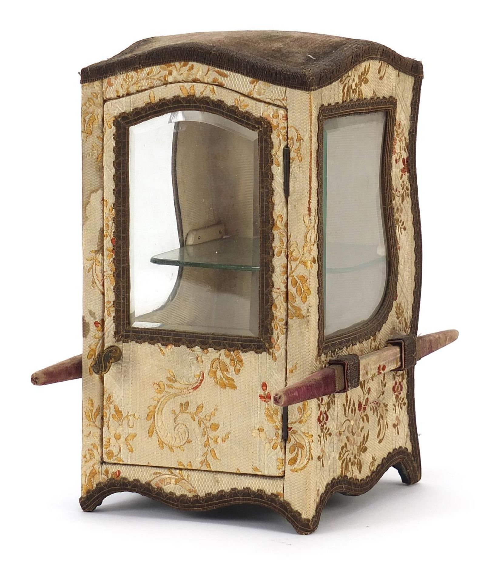 Georgian style display case of small proportions in the form of a sedan chair with bevelled glass,