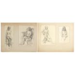 Nude figural studies, four pencil drawings on paper, mounted, unframed, the largest 29cm x 21.5cm
