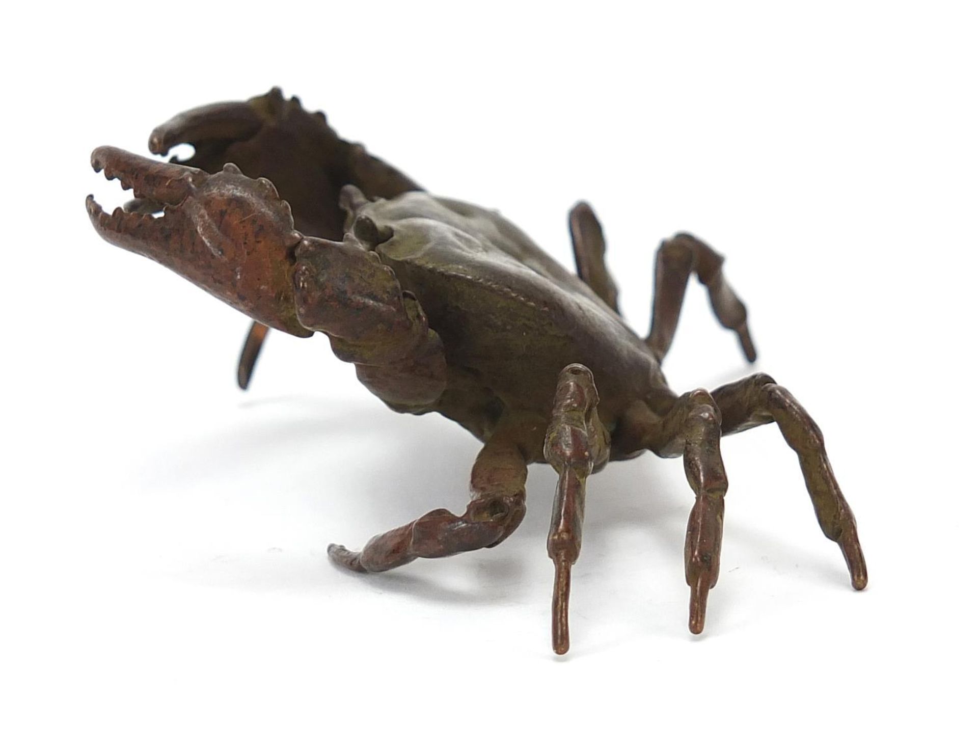 Large Japanese patinated bronze crab, impressed character marks to the underside, 11.5cm wide : - Image 5 of 7