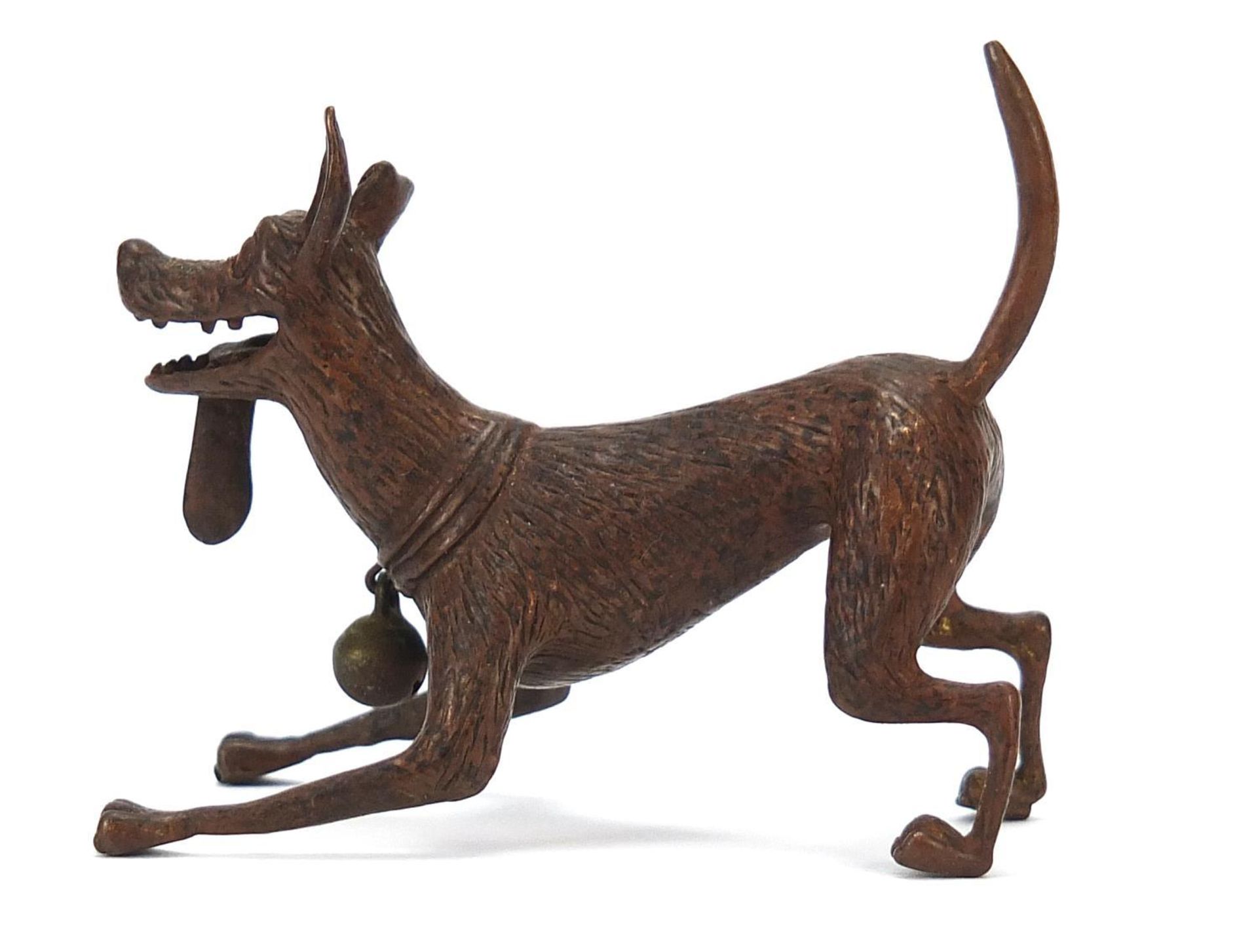 Japanese patinated bronze dog, character marks to the underside, 6cm in length : - Image 2 of 8