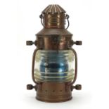 Large copper ship's lantern with Tabernier Ostend plaque, numbered 3682, 41cm high :