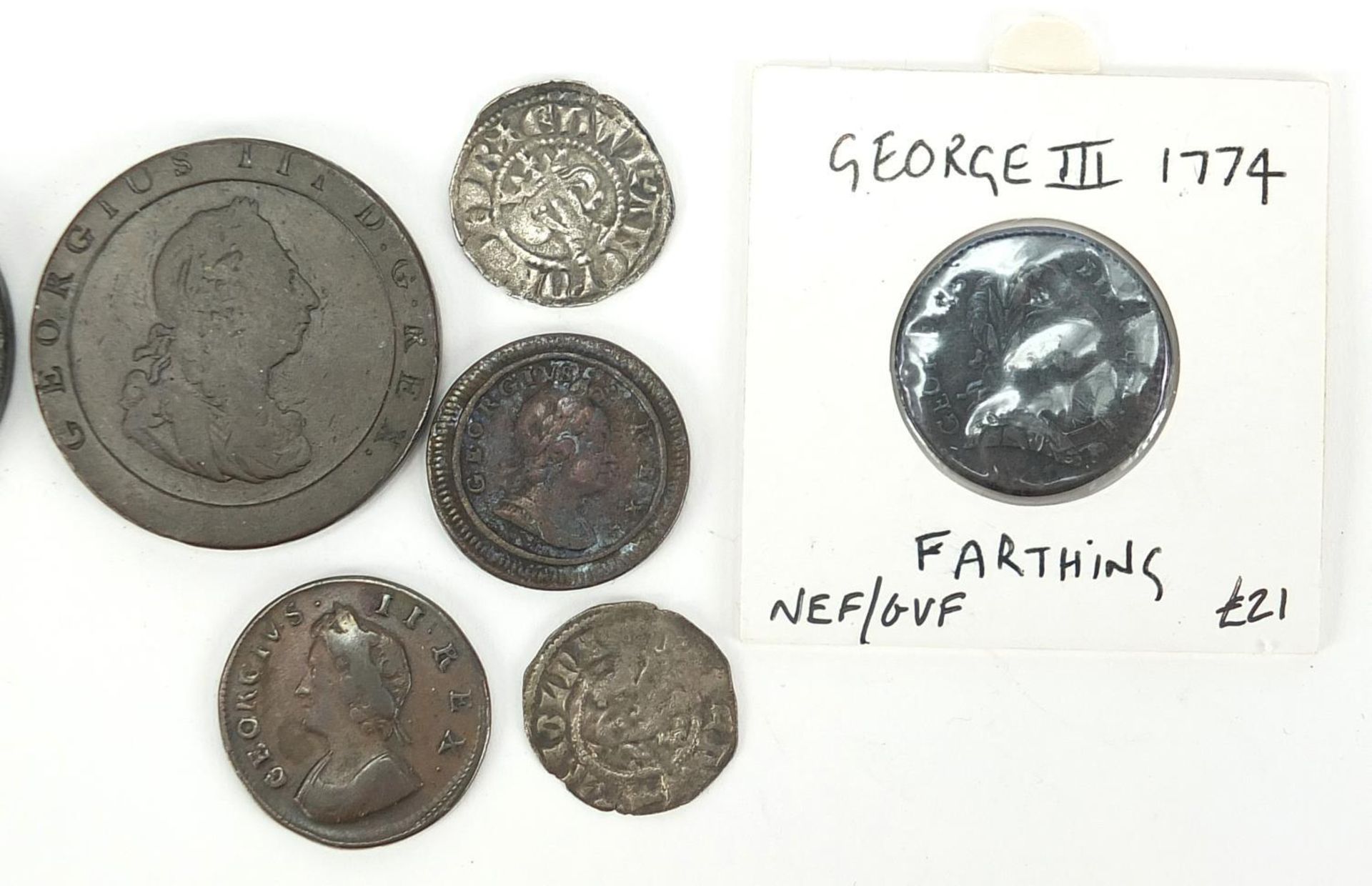 Hammered and later British coinage, some silver, including two Edward I pennies and George III - Bild 3 aus 6
