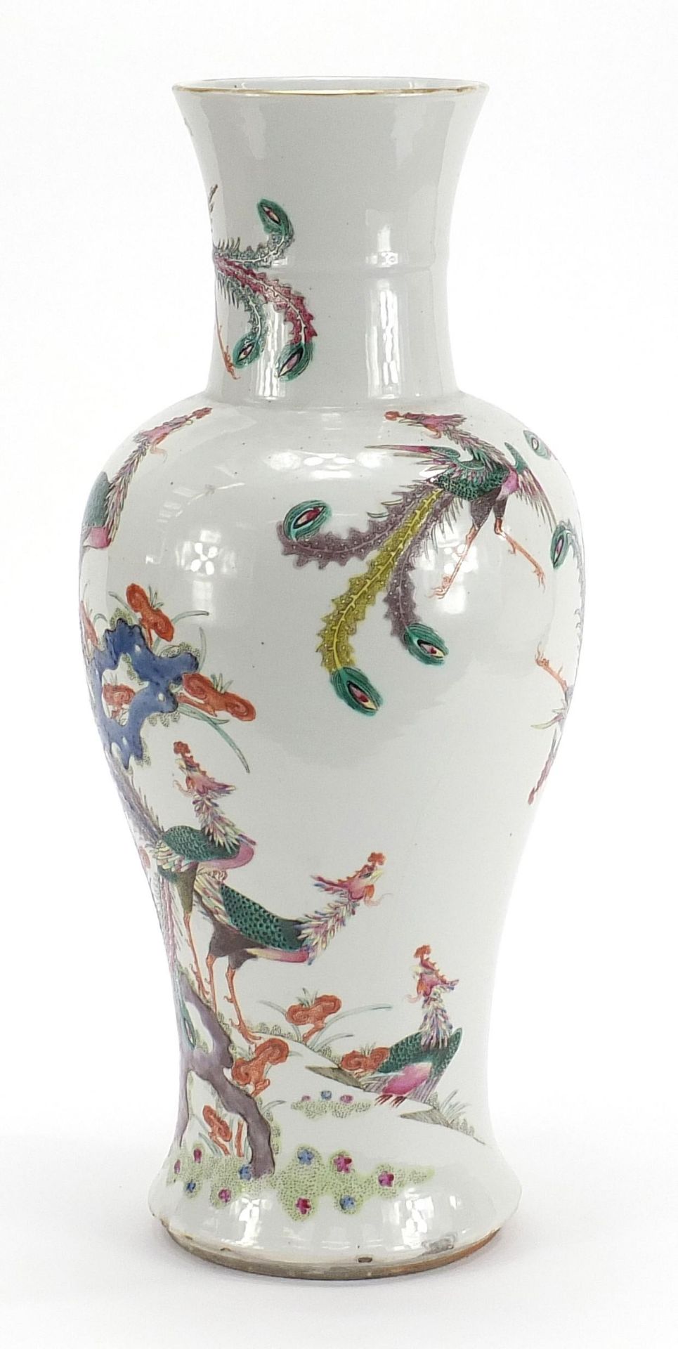 Large Chinese porcelain vase finely hand painted in the famille rose palette with phoenixes - Image 3 of 14