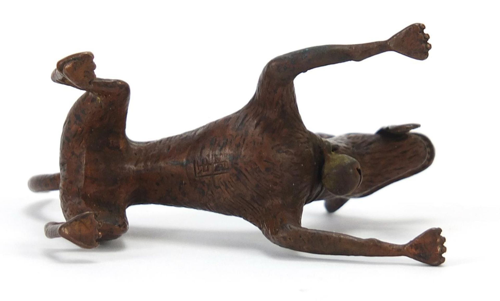 Japanese patinated bronze dog, character marks to the underside, 6cm in length : - Image 7 of 8