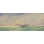 Irwin Bevan - Royal Navy boats in open sea, signed watercolour, framed and glazed, 48cm x 19.5cm