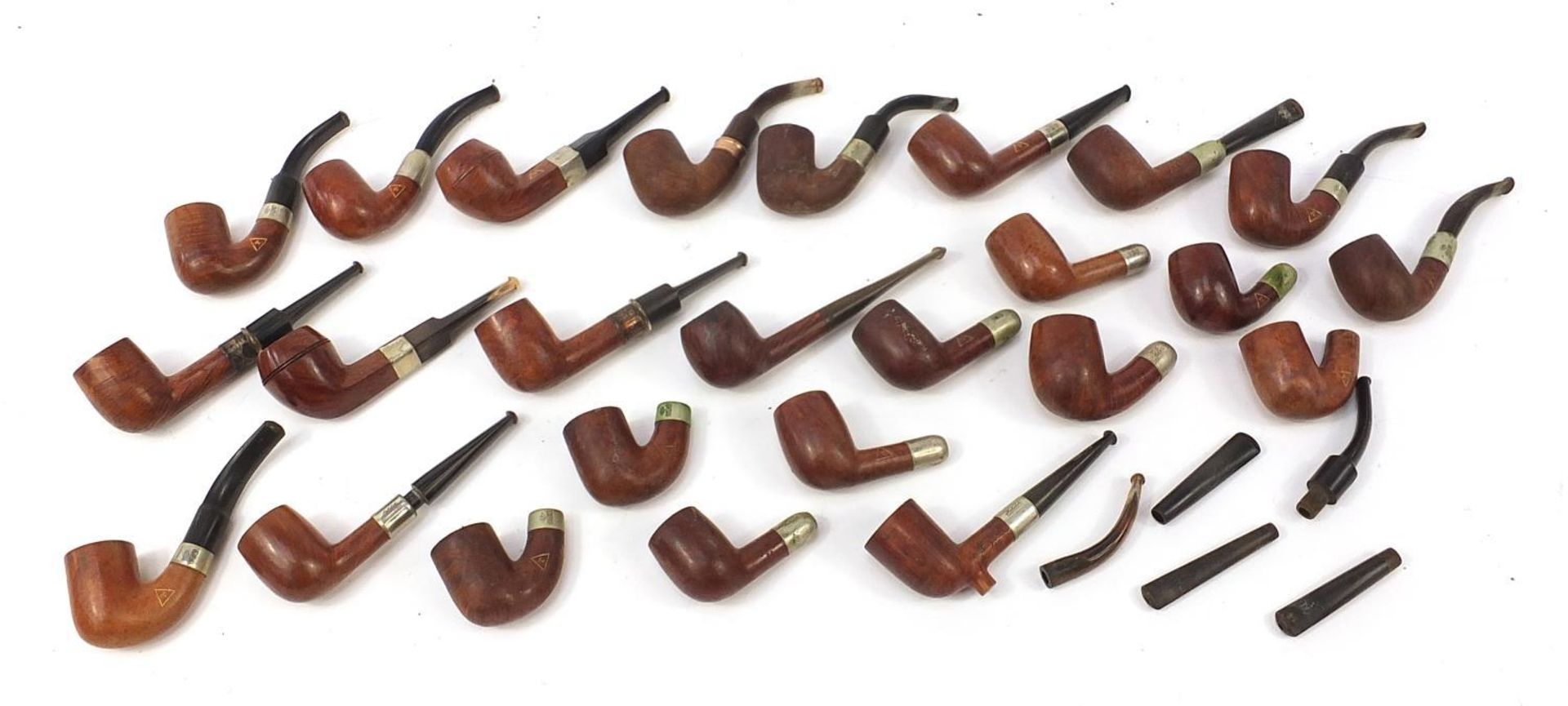 Collection of vintage smoking pipes mostly with silver plated or gold coloured metal collars