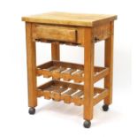 Lightwood butcher's block with frieze drawer and wine rack, 85.5cm H x 65cm W x 48cm D :