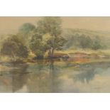 Arthur Miles - Landscape with river, watercolour, mounted, framed and glazed, 49.5cm x 35cm