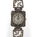 Ladies' silver marcasite wristwatch by Brooks & Bentley with certificate of authenticity :