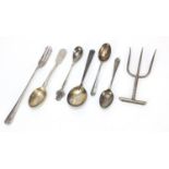 George VI and later silver flatware including a toasting fork by J Sherwood & Sons, the largest 17.