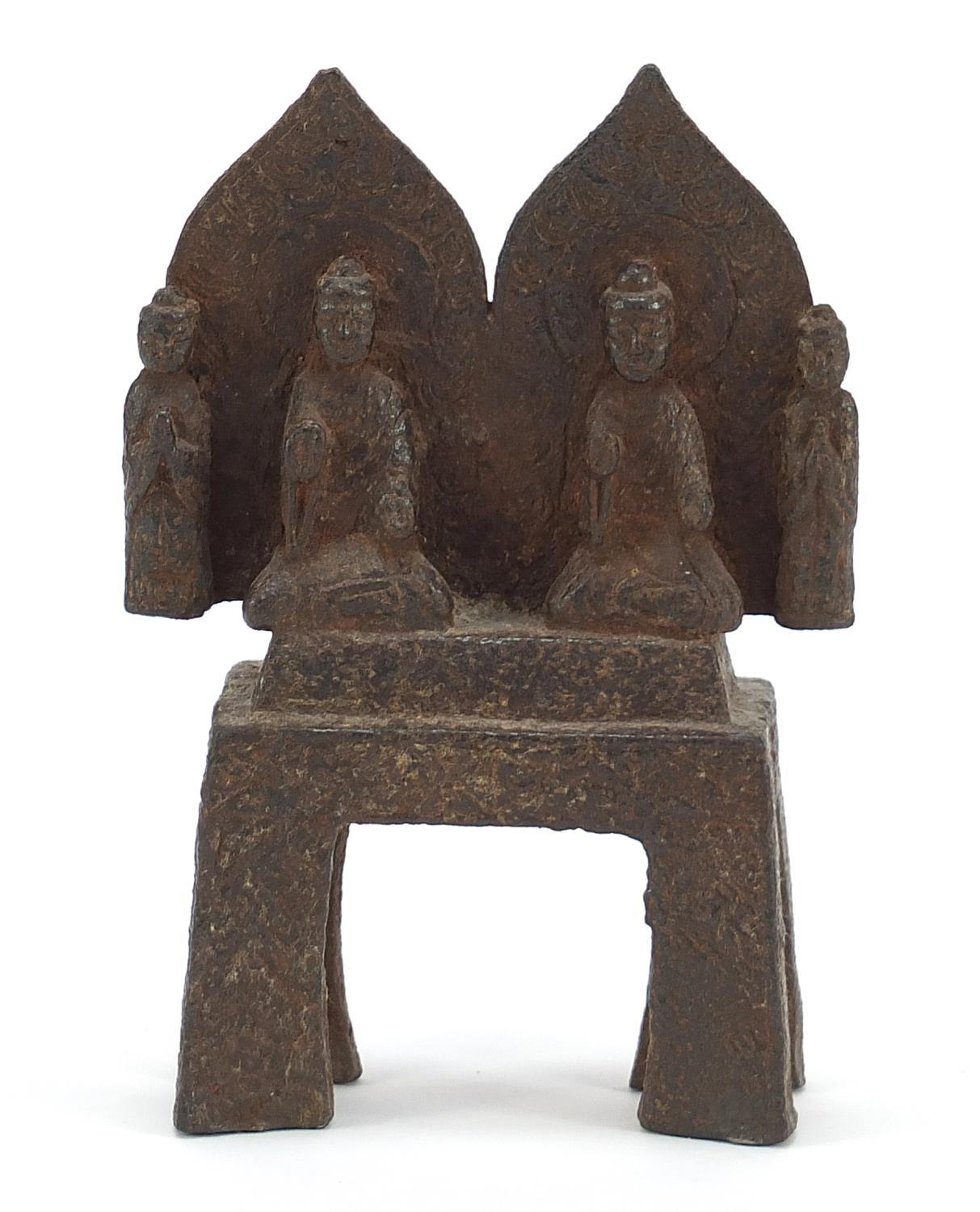 Chinese iron figure group of four deities, 15cm high :