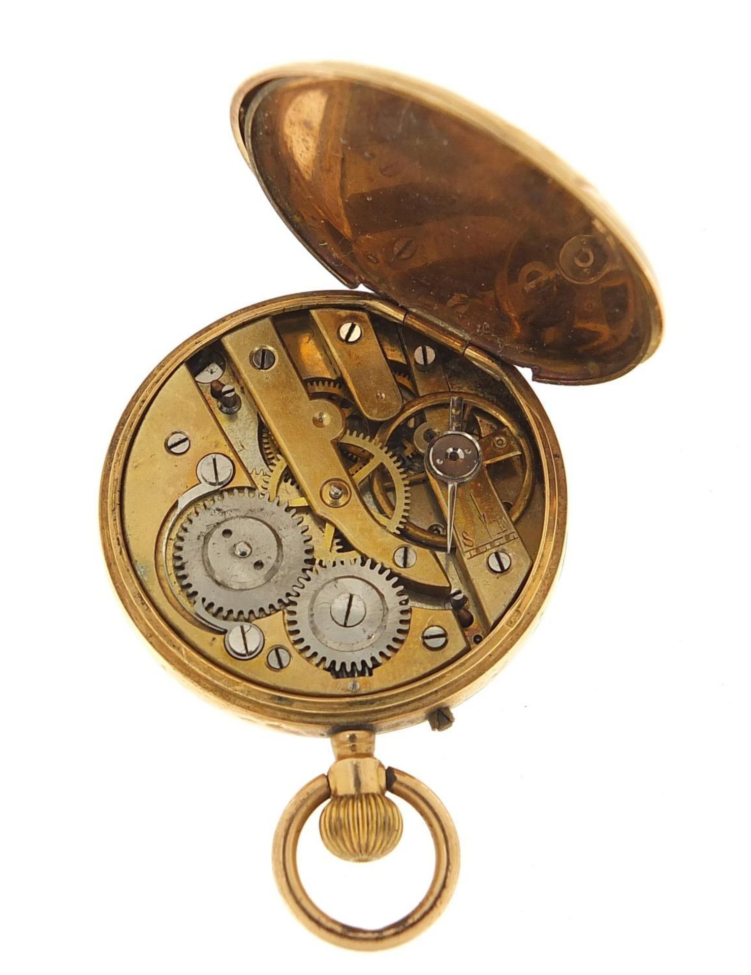 French gold ladies pocket watch with enamel dial, 33mm in diameter, 29.5g : - Image 2 of 4