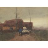 William Edwin Atkinson 1898 - Shepherd and sheep coming home, signed watercolour, mounted, framed