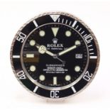 Rolex Submariner design dealer's display wall clock, 34cm in diameter :