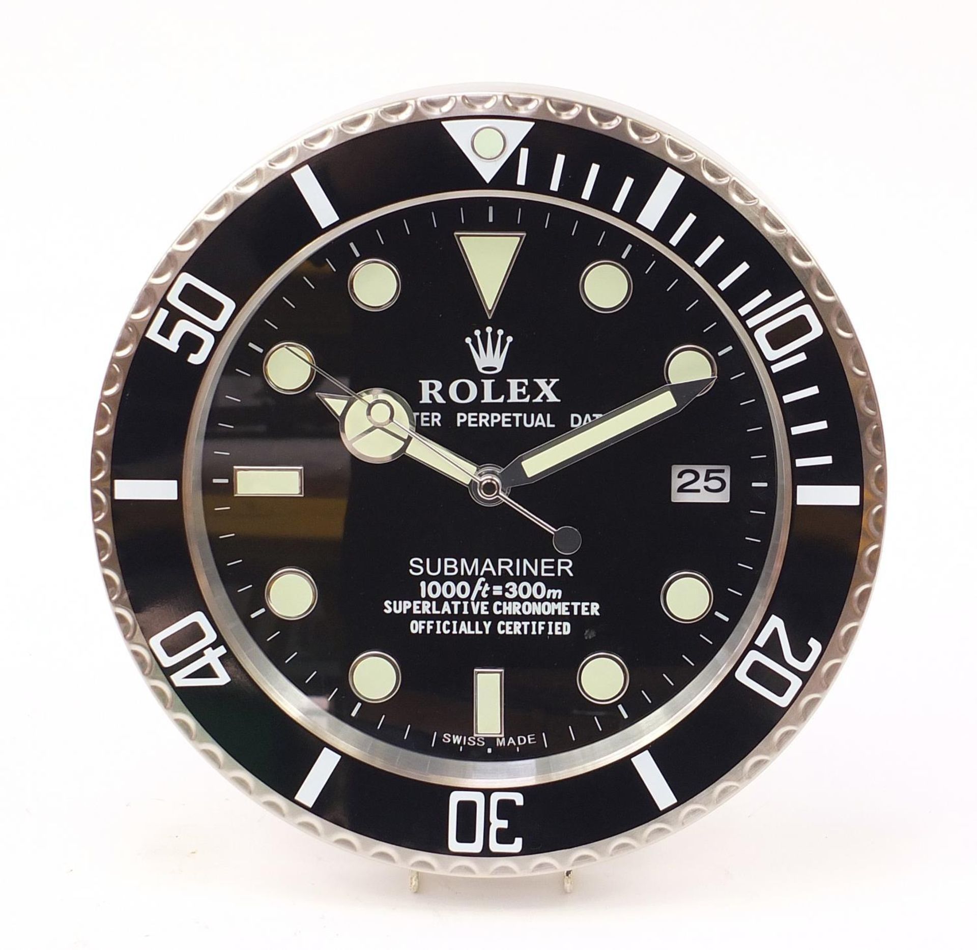 Rolex Submariner design dealer's display wall clock, 34cm in diameter :