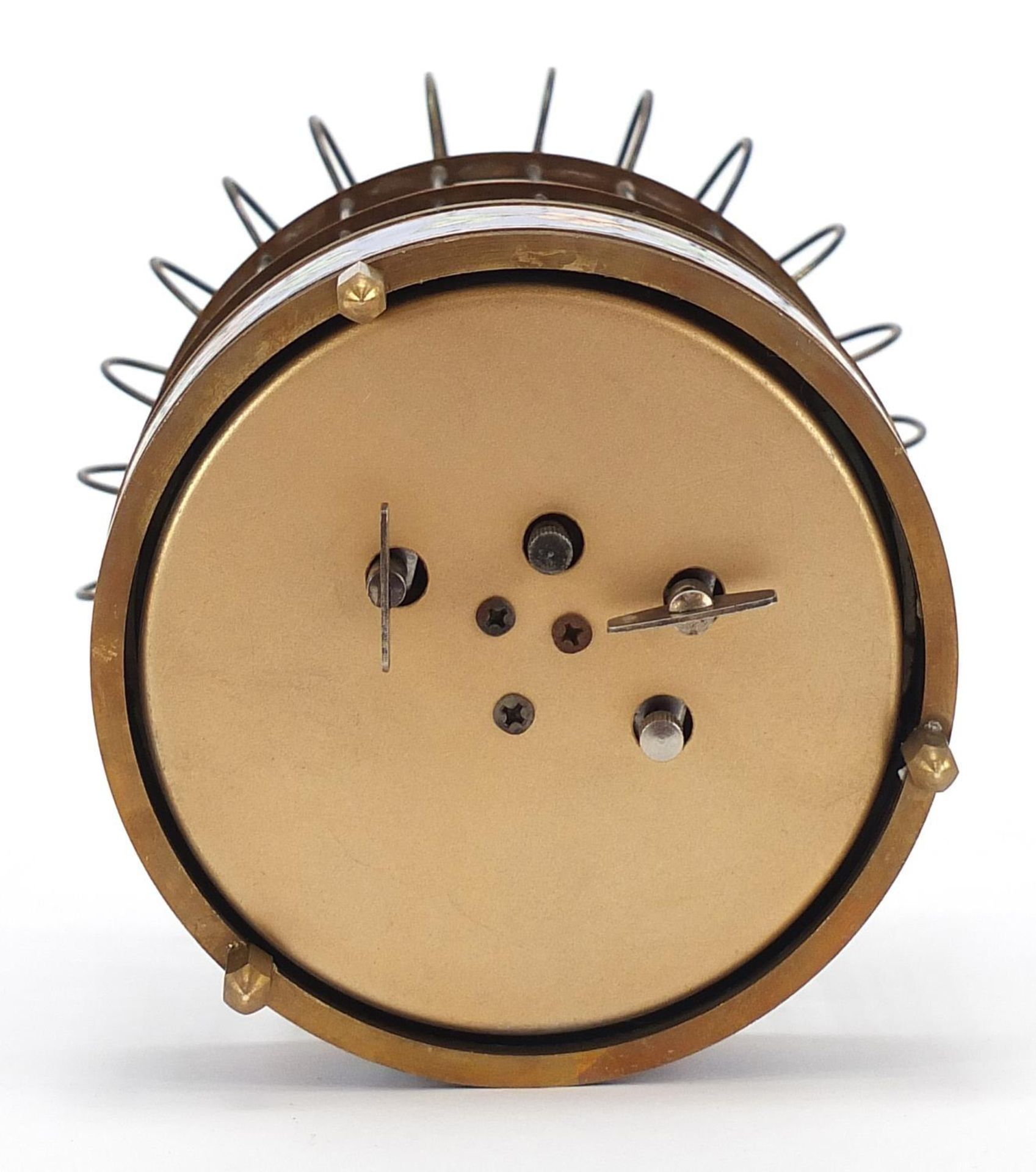 Brass clockwork automaton bird cage alarm clock with cloisonné band, 21cm high : - Image 3 of 3