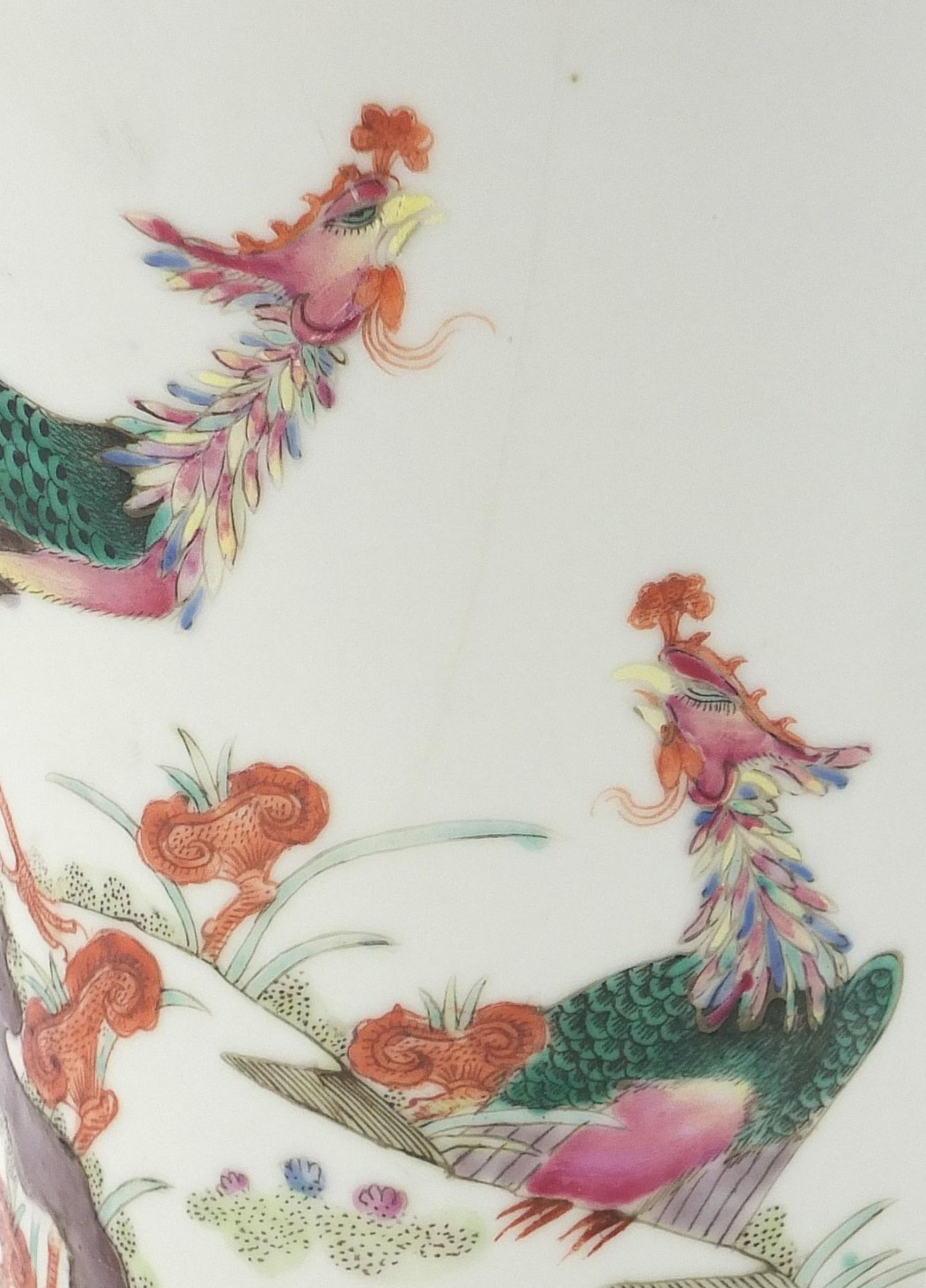 Large Chinese porcelain vase finely hand painted in the famille rose palette with phoenixes - Image 9 of 14