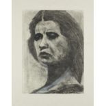 Head and shoulders portrait of a female, London school charcoal heightened with white, mounted,