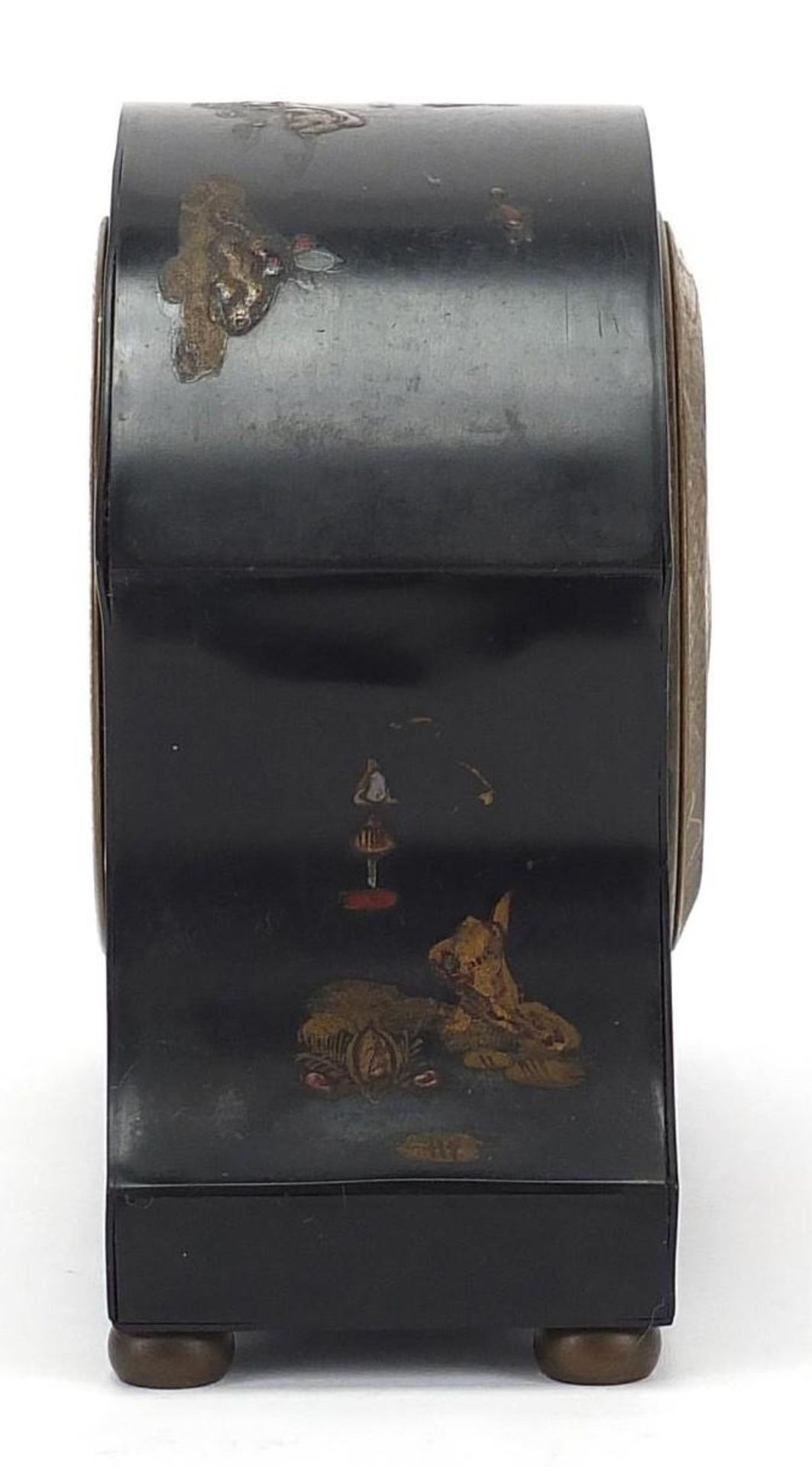 Oriental black lacquered chinoiserie mantle clock, 19cm wide : - Image 2 of 7