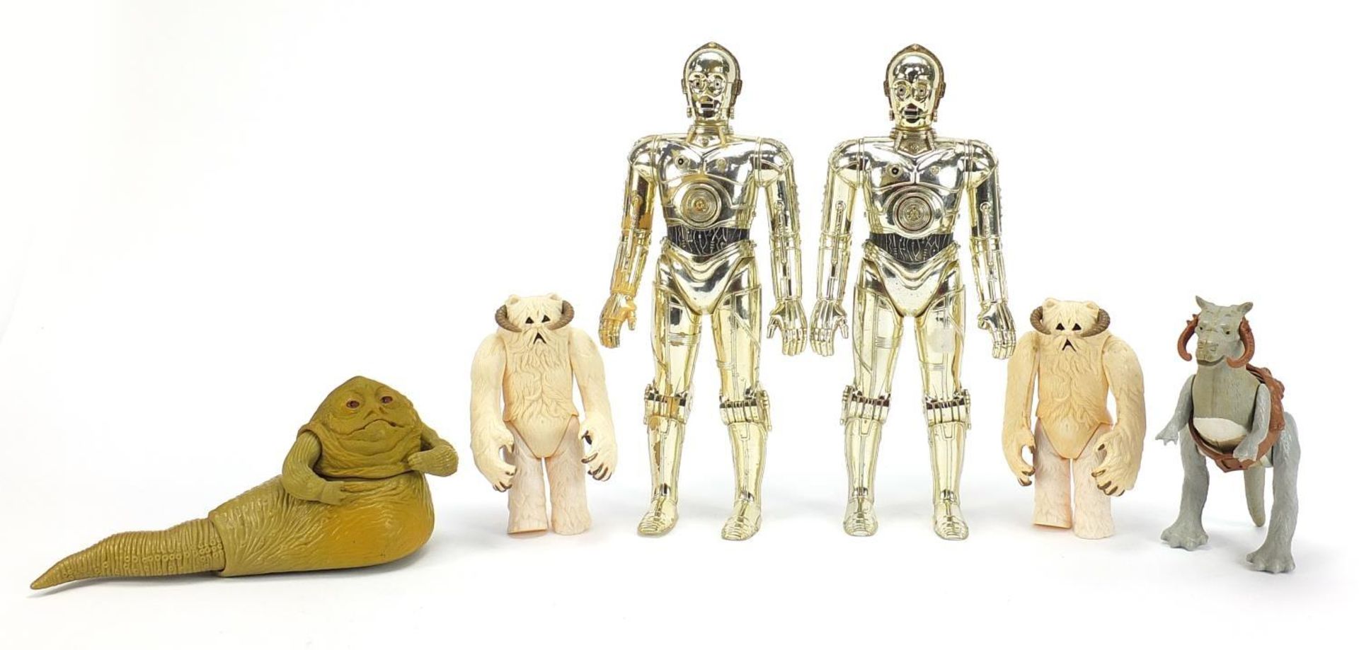Six large vintage Star Wars action figures including two gold C-3PO, 31.5cm high :