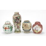 Chinese porcelain including a baluster vase hand painted in the famille verte palette with