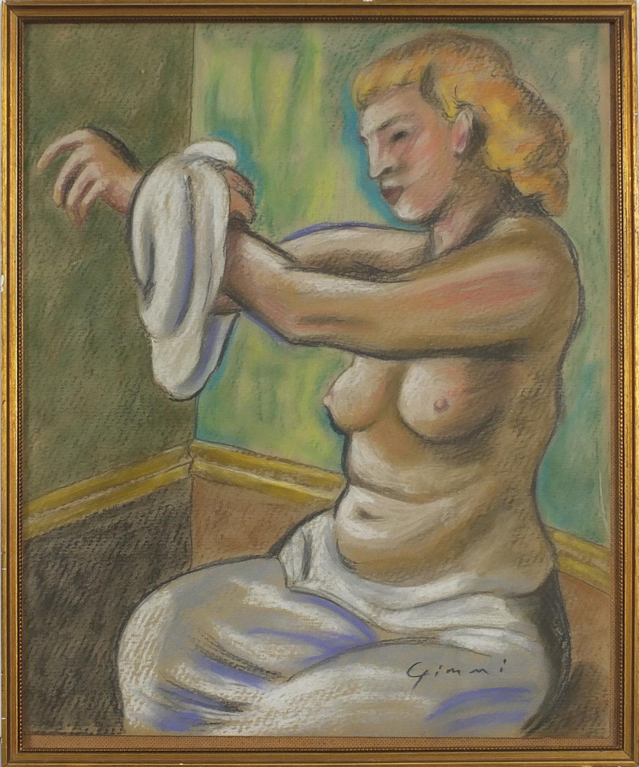 Semi nude female in an interior, pastel on paper, framed and glazed, 39cm x 32.5cm excluding the - Image 2 of 4