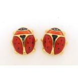 Unoaerre, pair of Italian 9ct gold and enamel ladybug stud earrings, 1cm high, 1.5g :