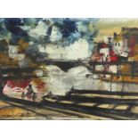 Jordi Bonas - Parisian view of Seine, oil on paper, mounted, framed and glazed, 39cm x 29cm