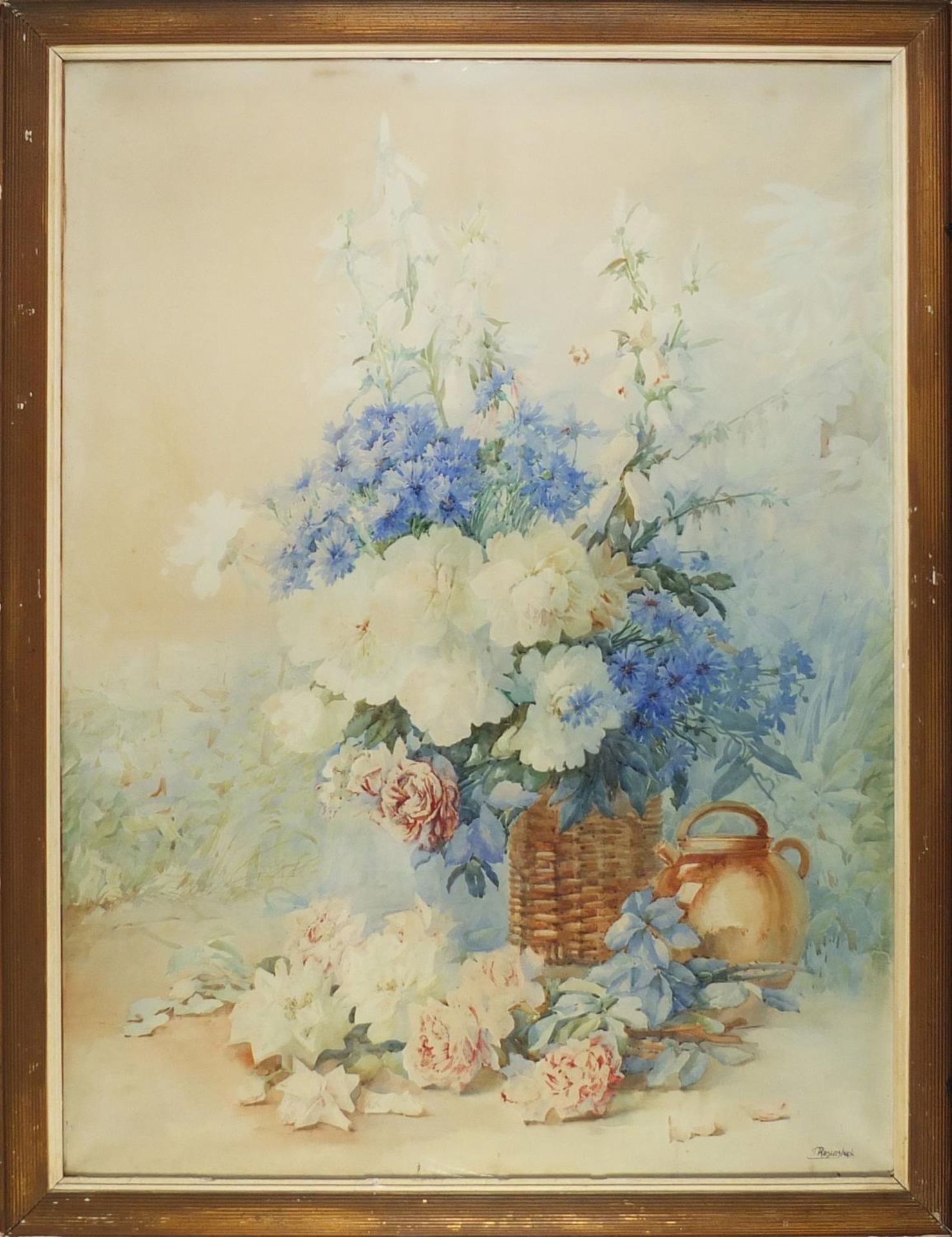 Isidore Rosenstock - Flowers in a basket, very large watercolour, mounted, framed and glazed, - Image 2 of 4
