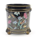 Victorian aesthetic three footed jardinière with masks, enamelled with butterflies amongst