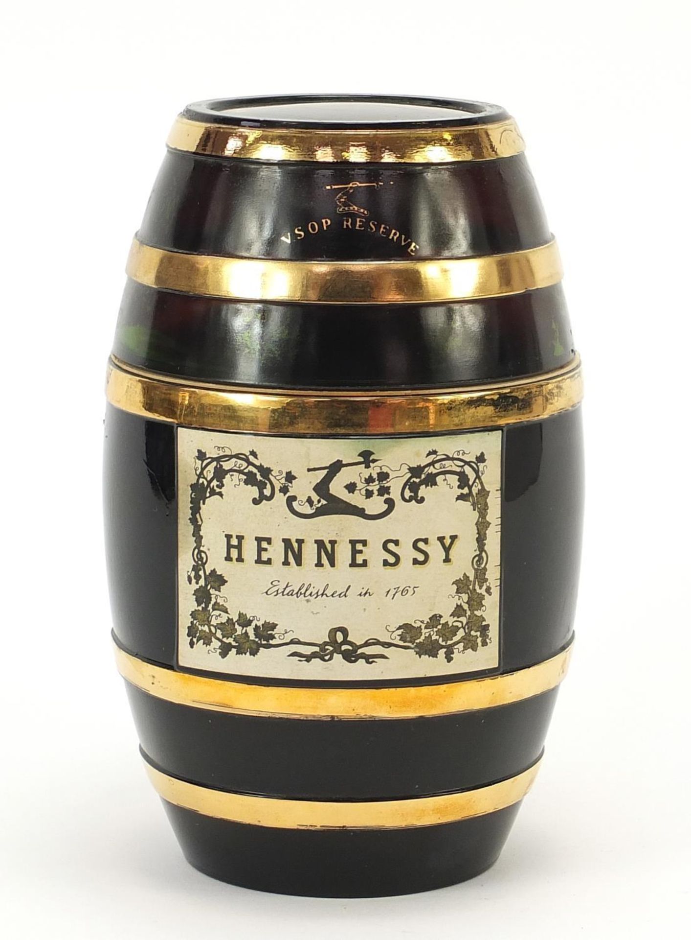 Bottle of Hennessey cognac housed in a barrel design glass bottle, 19cm high : - Image 2 of 7