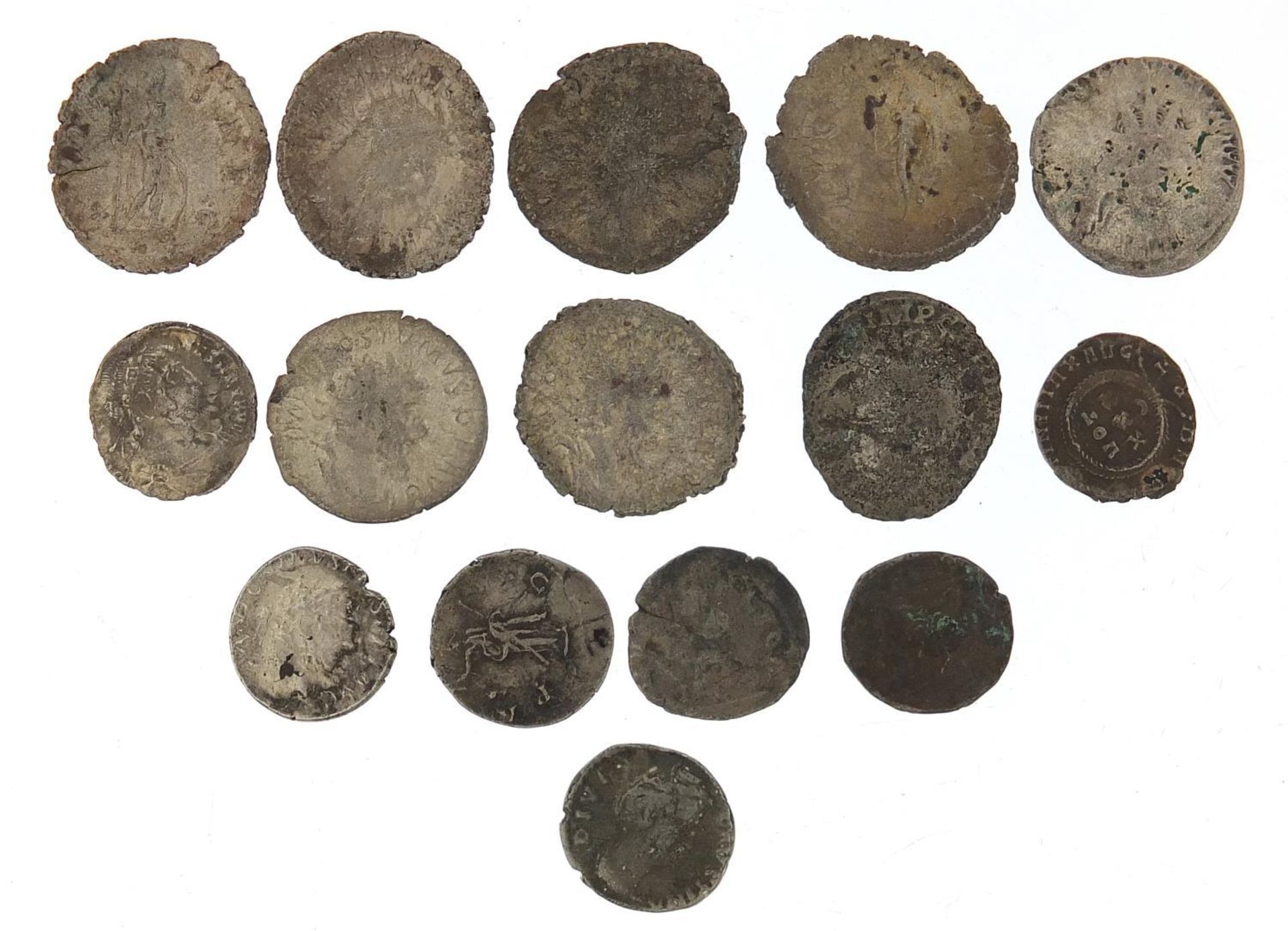 Fifteen Roman coins including denarii, the largest each approximately 2.5cm in diameter, 45.8g :