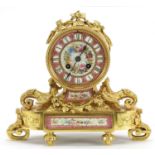 Jean Baptiste Delettrez, 19th century French Ormolu mantle clock with Sevres type porcelain panels