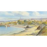Thomas H Victor - Cornish coastal town scene, signed watercolour, inscribed verso, mounted, framed