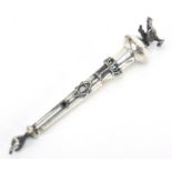 Russian silver Jewish Torah pointer with bird terminal, impressed marks, 15cm in length, 20.6g :