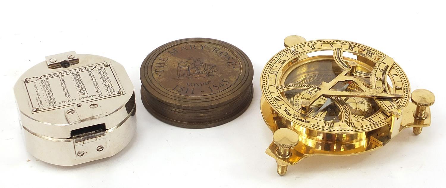 Three naval/military interest compasses including two with sundials : - Image 6 of 6
