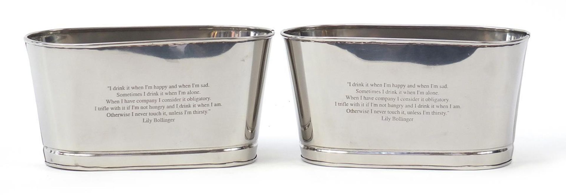 Pair of Champagne ice buckets with Lily Bollinger mottos, each 15.5cm H x 29.5cm W x 14.5cm D : - Image 2 of 3