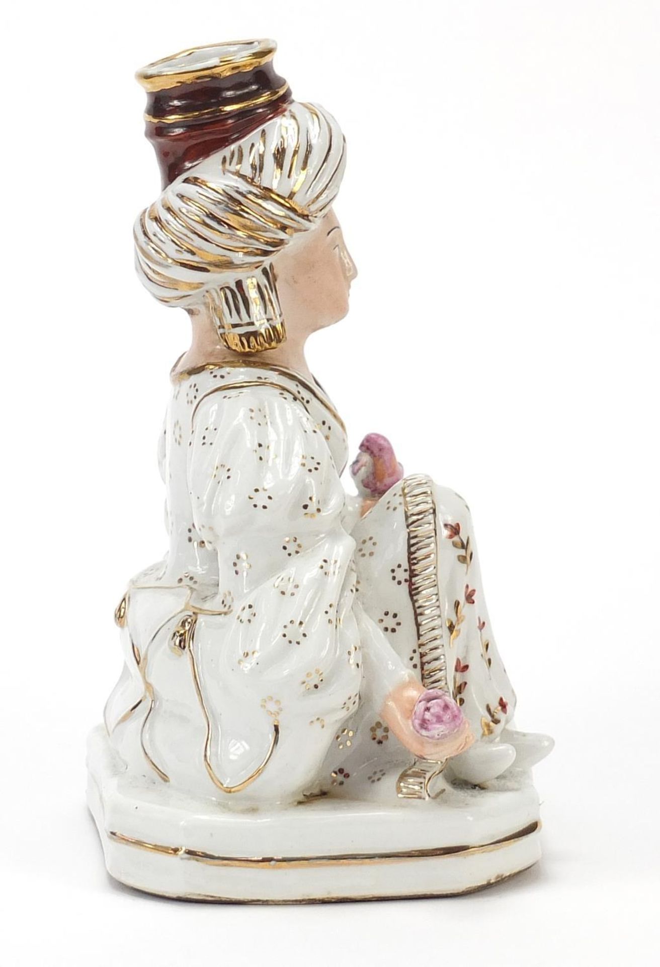 Jacob Petit, French porcelain figural candlestick of a Turkish female holding a bird and flower, - Image 4 of 7