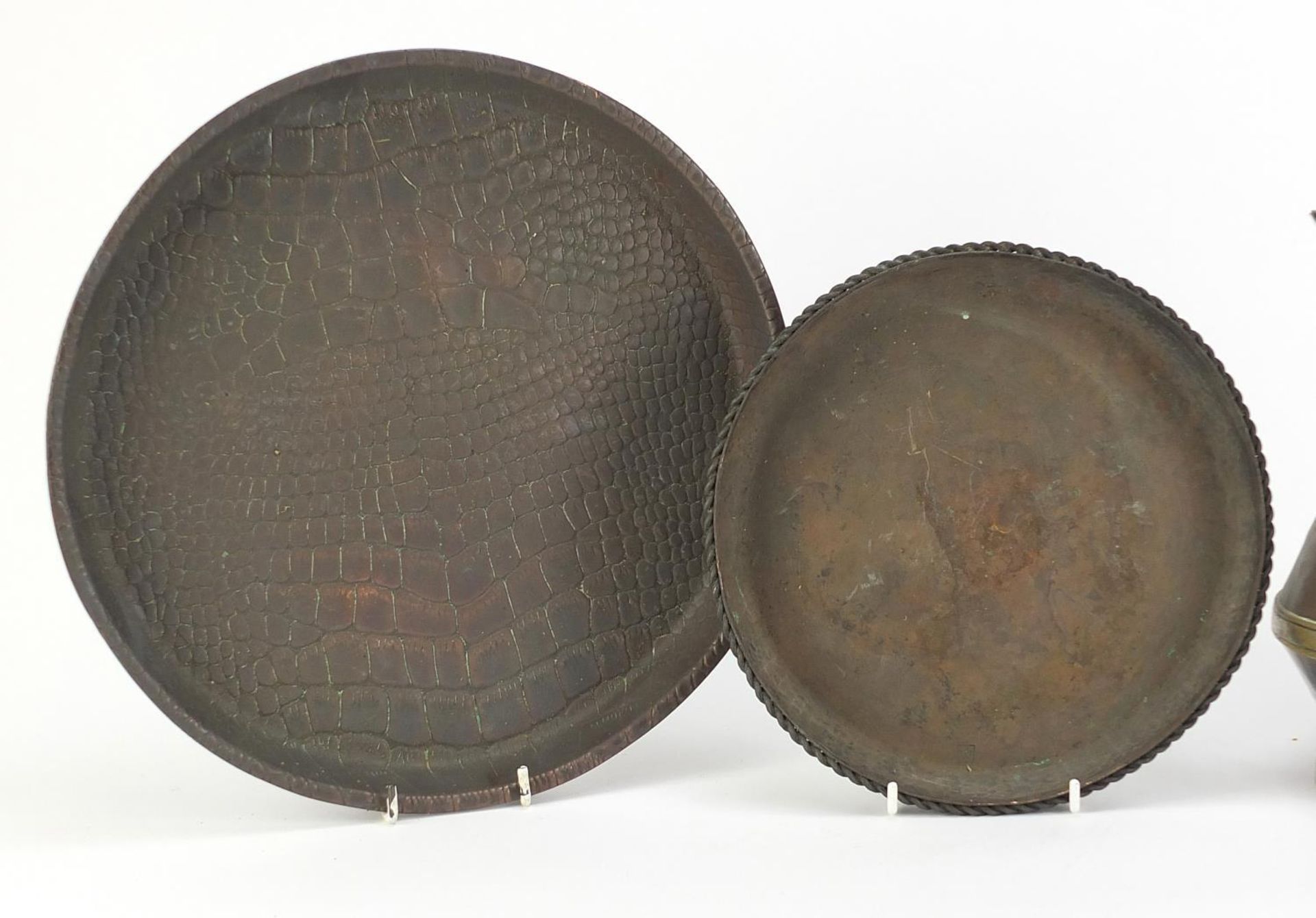 Arts and Crafts metalware comprising Joseph Sankey & Sons faux crocodile skin copper tray, - Image 2 of 6