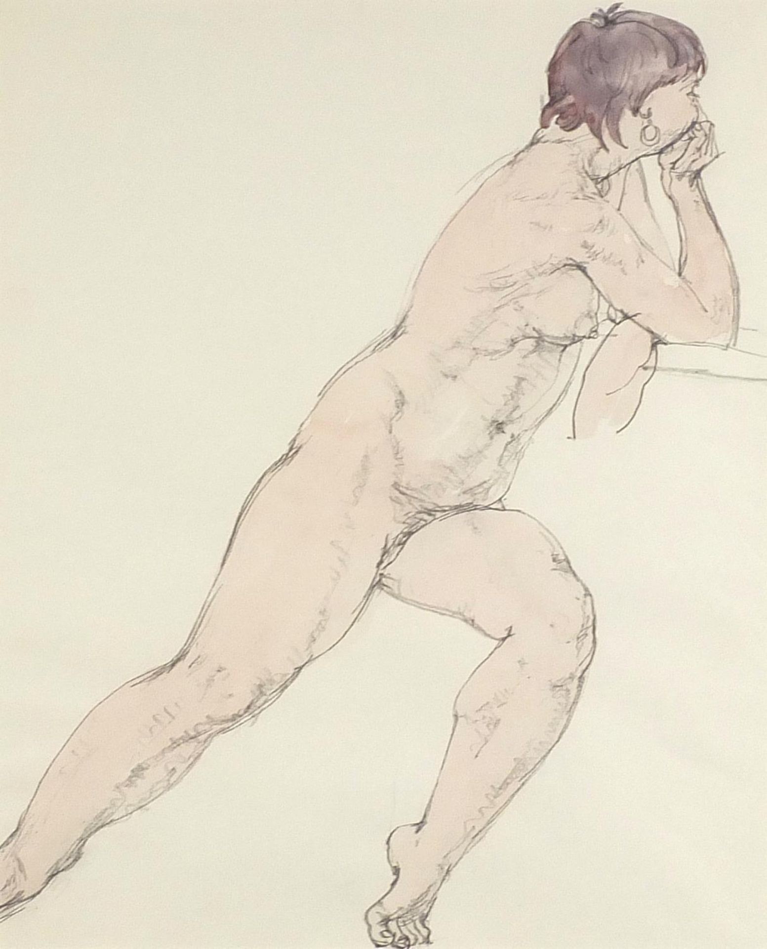 Study of a nude female, pen and ink, mounted, framed and glazed, 44cm x 36cm excluding the mount and