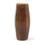 18th century yew wood snuff box in the form of a barrel, 8cm in length when closed :