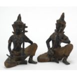 Pair of Thai partially gilt bronze figures of musicians, each 15cm high :